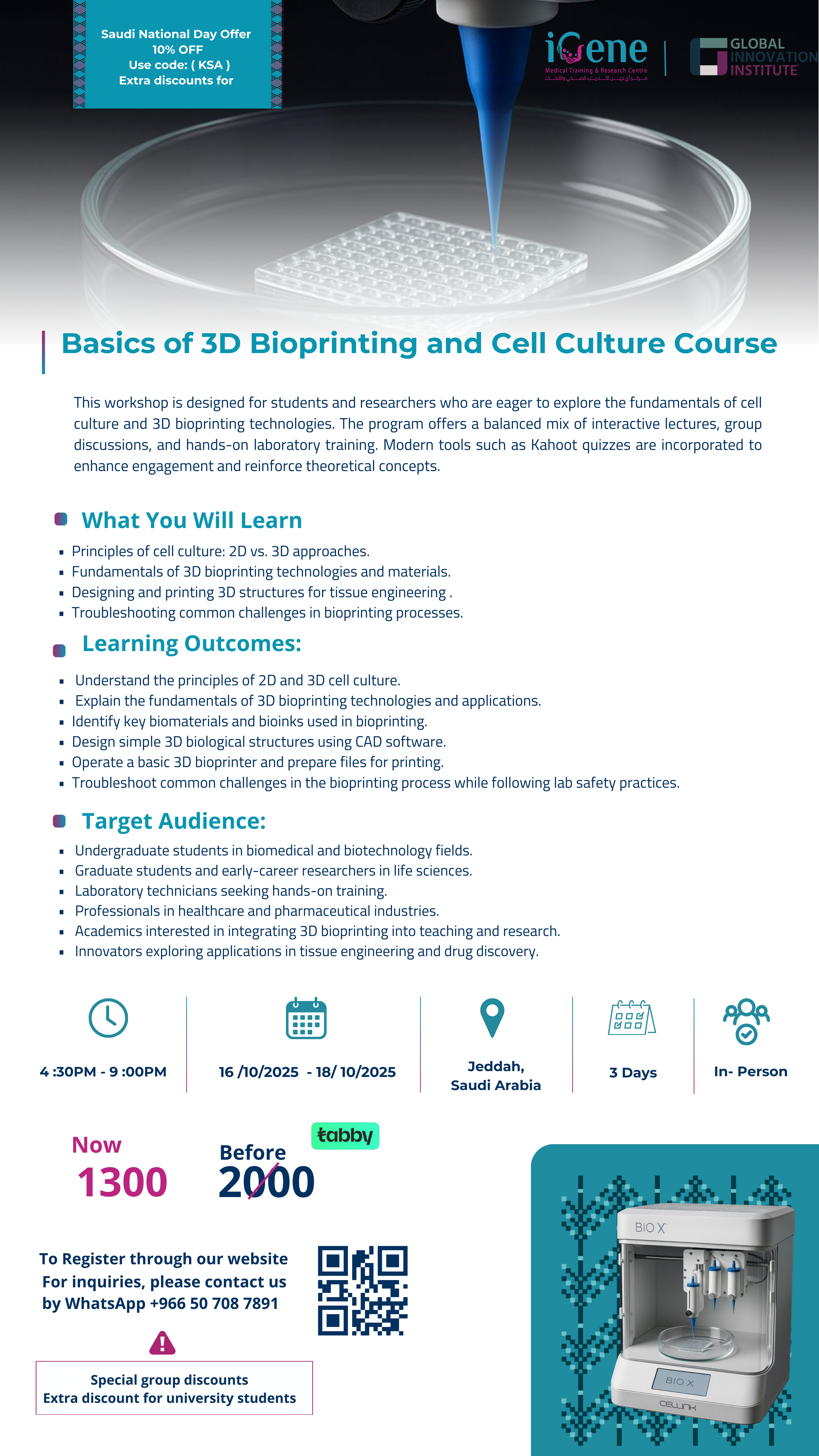 Basics of 3D Bioprinting and Cell Culture Course - Xgenome